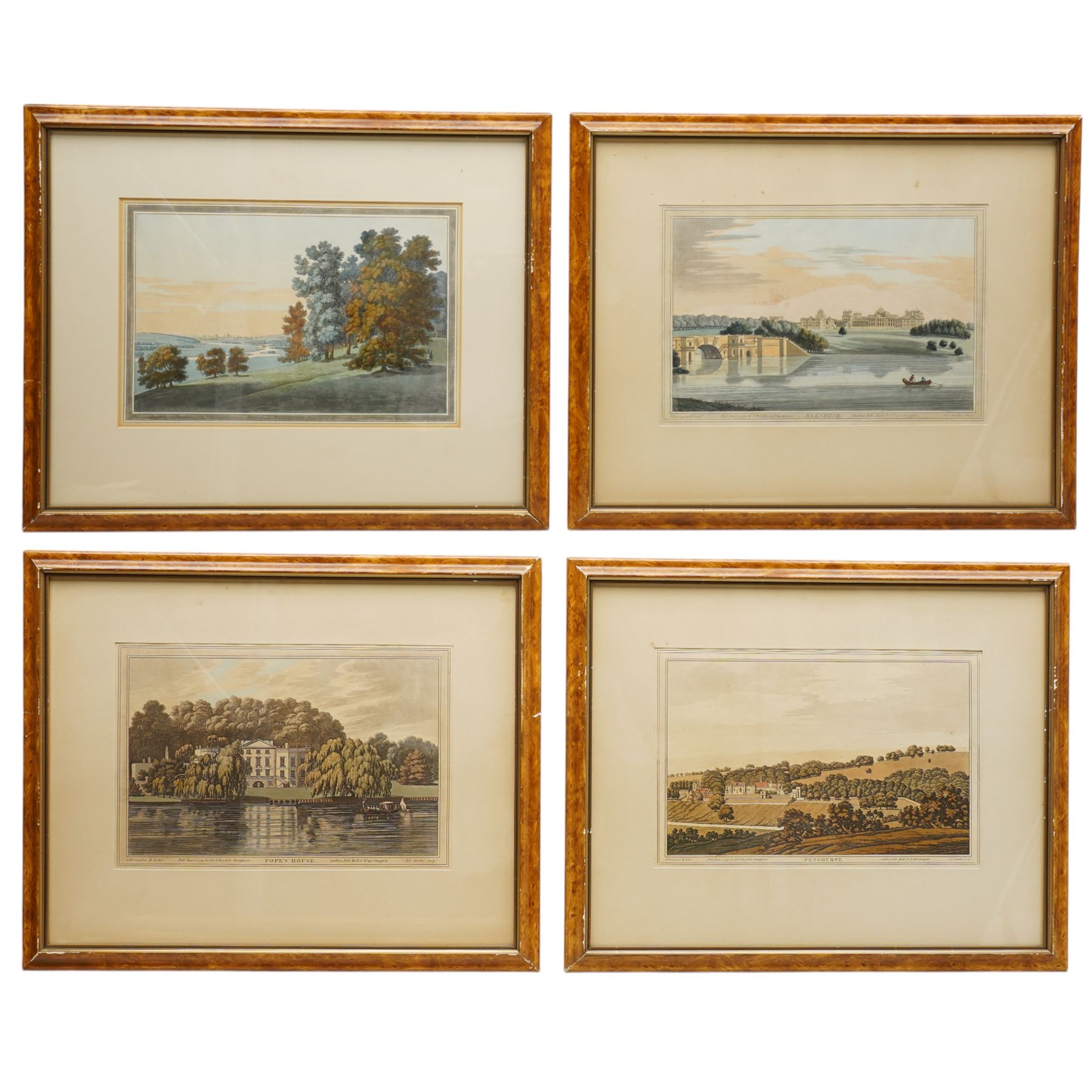 Joseph Constantine Stadler (British 1755-1828) after Joseph Farington RA (British 1747-1821): 'Blenheim', 'Petworth', 'Pope's House', and 'View from Nuneham', set of four late 18th century aquatint engravings with hand-colouring pub. 1793, 22cm x 33cm (4)