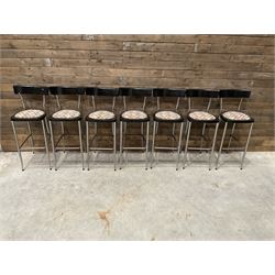 Seven chrome framed tall ball stools with upholstered seat and three other tall stools (10)