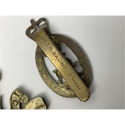 Nineteen Yeomanry metal cap badges including Derbyshire, Northamptonshire, Essex, Glamorgan, Staffordshire, City of London, Surrey, Shropshire, Hertfordshire etc; together with eleven Fusiliers badges including Lancashire, Royal Welch, Northumberland etc (30)