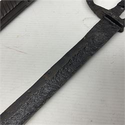 WWI Prussian S98 bayonet with 52cm fullered steel blade dated 1906 to pipeback and marked Solingen to ricasso, regimentally stamped to cross guard 56.R.11.2. for 56 Infanterie Regiment, 11 Kompanie, Waffe 2, L65cm overall; and another in battlefield relic condition (2)