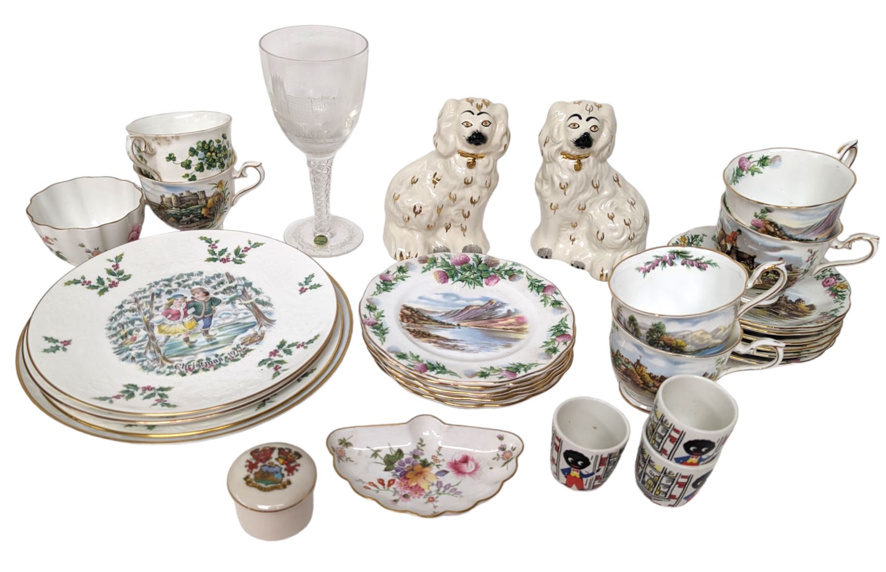 Pair of Beswick staffordshire style King Charles Spaniels, together with Royal Albert teacups, etc 