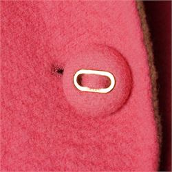 Prada - wool single-breasted camel coat with bright pink outer, with detachable mink fur collar, three-quarter length sleeves, cloth-covered and gold-tone hardware button front fastening, with side slip pockets, size 44, unused