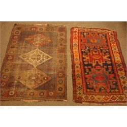  Turkish blue ground geometric design rug (184cm x 113cm), and a Persian rug, triple lozenge field with stylised decoration (185cm x 133cm)   