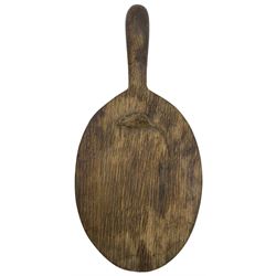 Mouseman - 1940/50s oak cheeseboard with handle, carved with mouse signature, by Robert Thompson, Kilburn