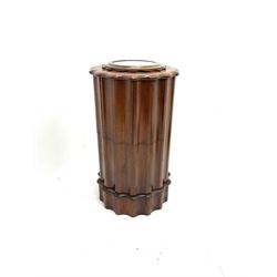 Victorian mahogany waved or scalloped cylinder pot bedside/lamp cupboard, inset circular marble top, double cupboard enclosing ceramic pot