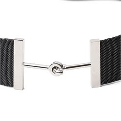 Hermès - black woven canvas and leather belt, with palladium-plated hardware and leather tab stamped Hermès Paris Made in France, size 42, with dust bag