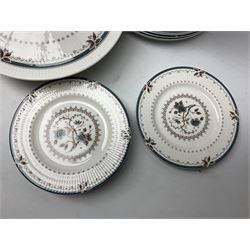 Royal Doulton Old Colony pattern dinner service for six, comprising dinner plates, side plates, soup bowls, dessert plates, two covered dishes, sauce boat with dish and serving platter (30)