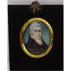  Portrait of a Gentleman, 19th century ivory miniature portrait unsigned and one other 5.5cm x 4.5cm and D2.5cm (2)  