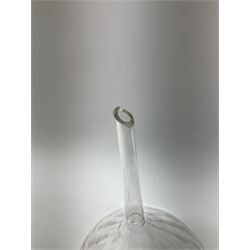 Collection of 19th century and later pharmaceutical laboratory glass, to include, large filter funnel, graham condenser, conical flask, bell jar and another with graduated tube, Provenance: discovered in the storeroom of a long established Hull pharmacist and opticians