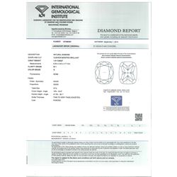 18ct white gold single stone cushion cut diamond ring, with diamond set shoulders, hallmarked, principal diamond 1.01 carat, with International Gemological Institute Report