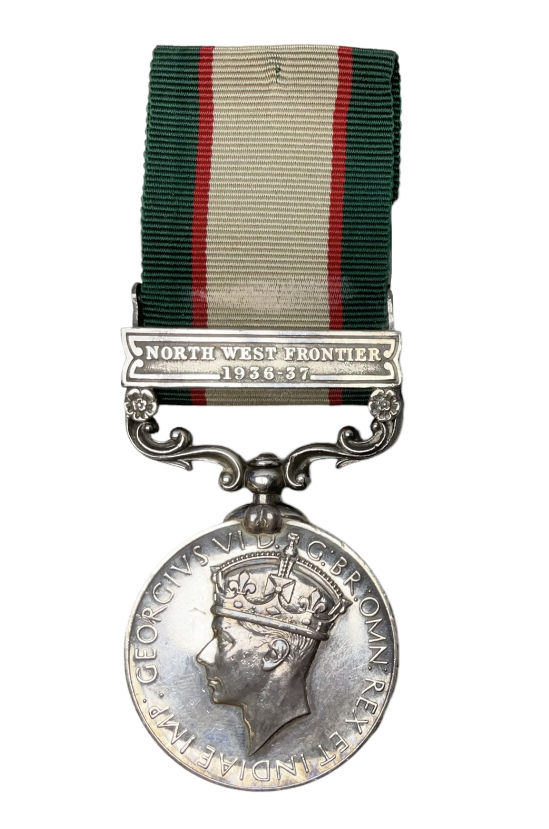 George VI India General Service Medal with North West Frontier 1936-37 clasp awarded to Bearer Khan Akbar 2-Border R.; with ribbon
