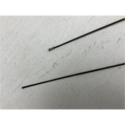 Reproduction Japanese katana with 63cm slightly curving fullered steel blade, ornate tsuba, cord bound grip and gilt transferred black saya L92cm; and two fencing foils, one marked Leon Paul (3)