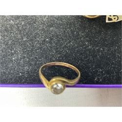 9ct gold cubic zirconia ring, Baccarat glass ring, silver jewellery, large collection of costume jewellery including Burberry brooch, Monet earrings and Esso England World Cup Squad tokens