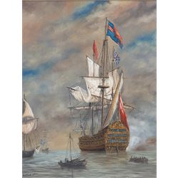 Keith Sutton (British 1924-1991): 'Malabar - Blackwall Frigate' and 'Royal Sovereign', two oils on canvas board signed and dated 1984 and 1985, in matching frames, 50cm x 40cm