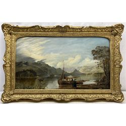 William Mitchell of Maryport (British 1806-1900): Waiting for the Ferry on Lake Windermere, oil on canvas signed and indistinctly dated 1854, 46cm x 82cm 
Provenance: with John Simpson, Ryland Fine Art, Driffield, receipt verso