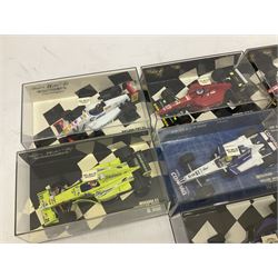 Pauls Model Art Minichamps Formula - ten 1:43 scale die-cast models of racing cars in plastic display cases (10)