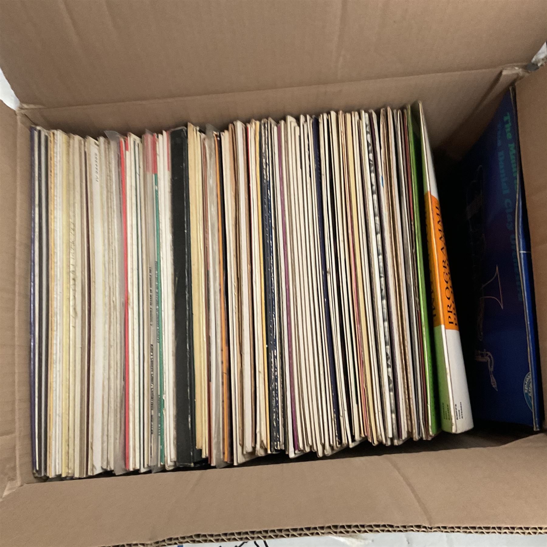 Collection of vinyl LP records in four boxes, mainly classical including The Organs of Bridlington Priory, Fernando Germani Plays Bach, Yehudi Menuhin, etc