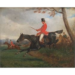 After Samuel Henry Alken (British 1810-1894): The Steeplechase - Clearing a Hedge, oil on ...