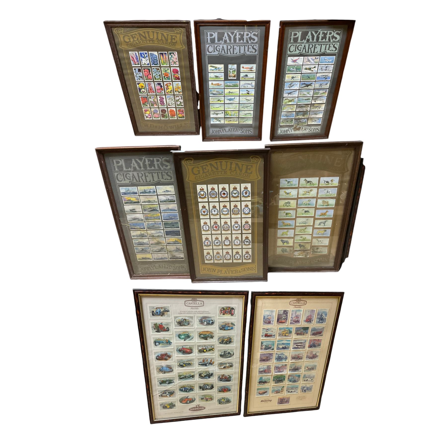 Collection of framed cigaret cards, including examples by John Players and sons 