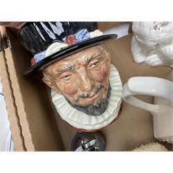 Denby Greenwheat pattern dinner wares, together with Royal Doulton Tumbling Leaves pattern tea and dinner wares, Royal commemorative ceramics including Wedgwood Jasperware table lighter, pair of Victorian glass hand painted vases, large blue and white urn with lid, Noritake part tea set, Staffordshire style dog and other ceramics and collectables, in boxes