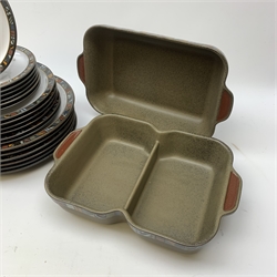 A Denby Marrakesh pattern dinner service, comprising six dinner plates, six dessert plates, seven side plates, two serving dishes, six bowls. six tea cups, six saucers, six coffee mugs, milk jug and saucer.
