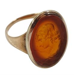 Victorian rose gold carnelian intaglio ring, depicting an angel