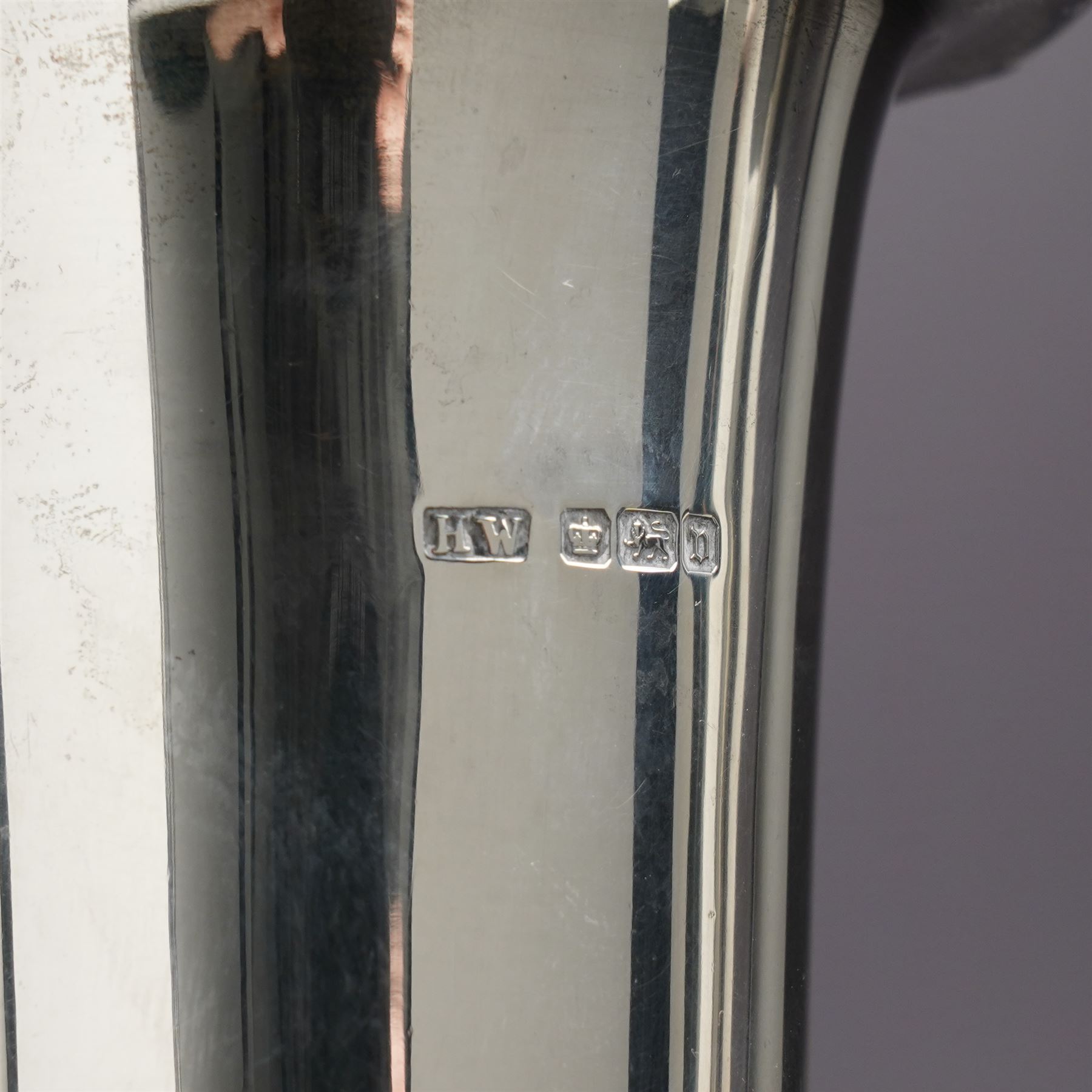 Pair of embossed silver trumpet shape vases H21cms marks rubbed but maker Henry Matthews and another pair of plain vases H15cm Sheffield 1913 Maker Lee & Wigfull