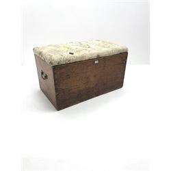 19th century pine blanket box, single hinged upholstered lid