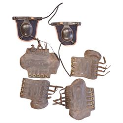 Set of Sabre brown leather brushing boots, together pair of knee protectors