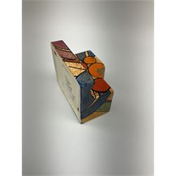 A Clarice Cliff Bizarre Cafe au lait double cube inkwell with pen tray, decorated in the Berries pattern, with printed mark to base, and shape number 462, H7cm W10cm. 