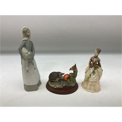 Border fine arts figure Hedgehog & Wren, together with Lladro figure Girl with Lamb and Royal Worcester figure Sunday Morning, tallest example H29cm 