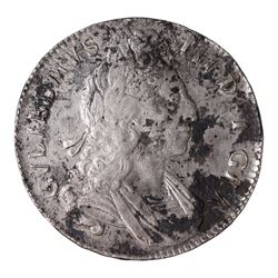 William III 1700 silver one crown coin, edge dvodecimo