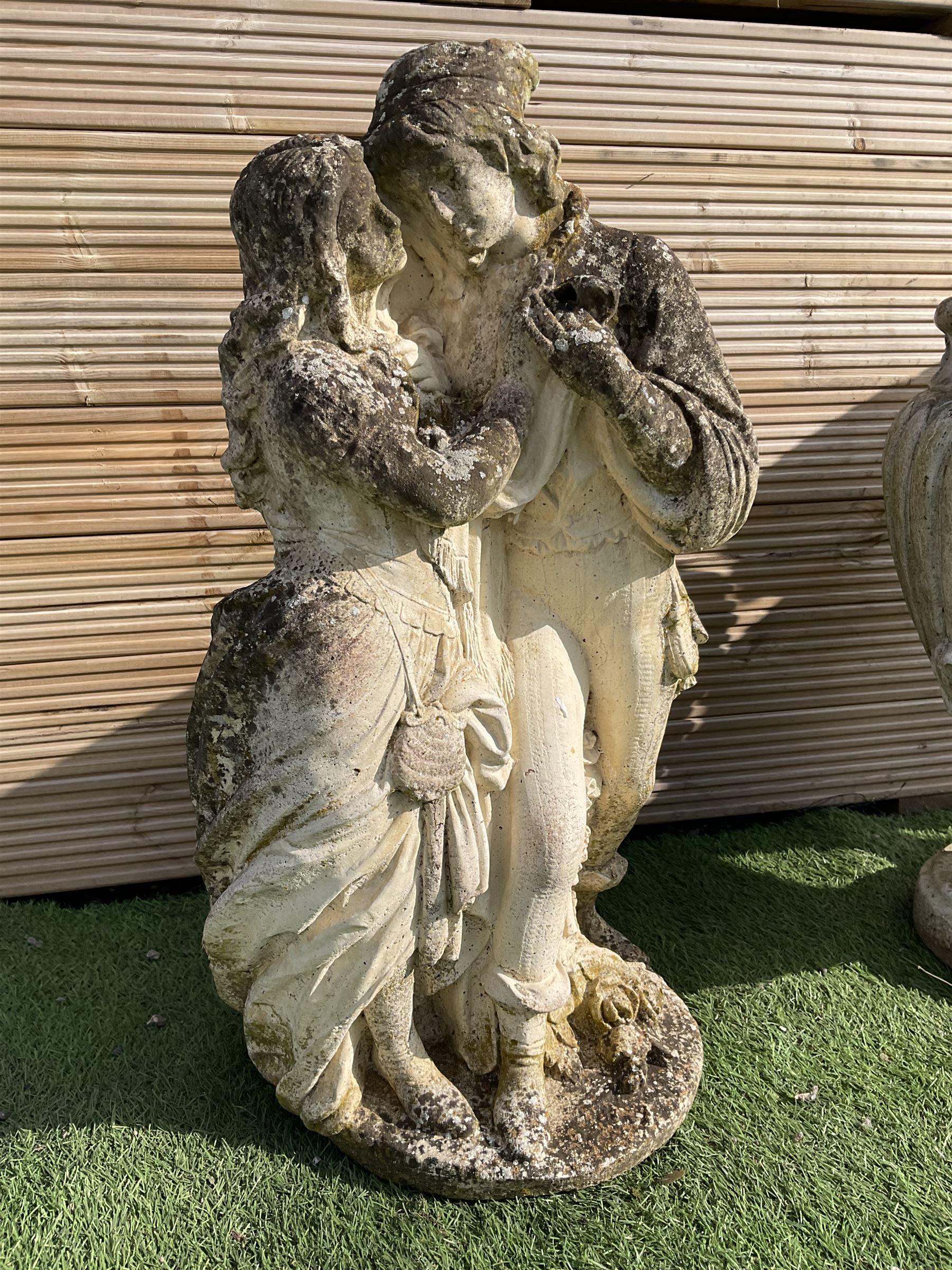 Cast stone urn planter and two cast stone garden figures  - THIS LOT IS TO BE COLLECTED BY APPOINTMENT FROM DUGGLEBY STORAGE, GREAT HILL, EASTFIELD, SCARBOROUGH, YO11 3TX