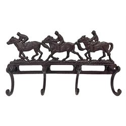 Cast iron coat rack, with racehorse decoration and four hooks, L40cm
THIS LOT IS TO BE COLLECTED BY APPOINTMENT FROM DUGGLEBY STORAGE, GREAT HILL, EASTFIELD, SCARBOROUGH, YO11 3TX