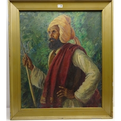  K Fleming (British early 20th century): Portrait of a North East Indian Gentleman holding a Trident, oil on canvas signed and dated 1930,  80cm x 67cm  