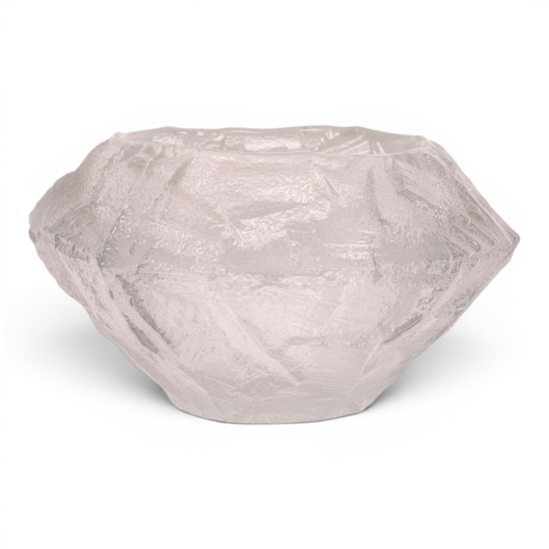 Glasbruk bowl by Gote Augustsen for Ruda, of textured dimond form, H12cm