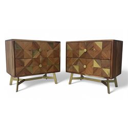 Barker & Stonehouse - pair of contemporary chestnut wood bedside chests, each with two dra...