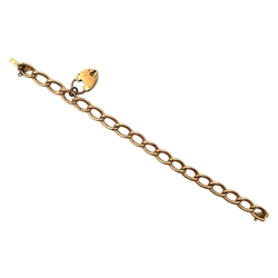 Gold curb chain bracelet with heart locket charm, both stamped 15ct, approx 14.6gm
