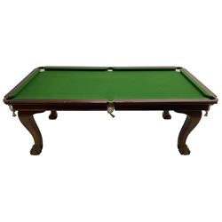Riley - early 20th century mahogany snooker dining table, slate bed snooker table with dining leaves, on cabriole supports with ball and claw feet; together with accessories 