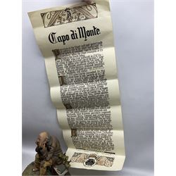 Four Capodimonte figure groups, to include tramp figures, shoemaker figure etc