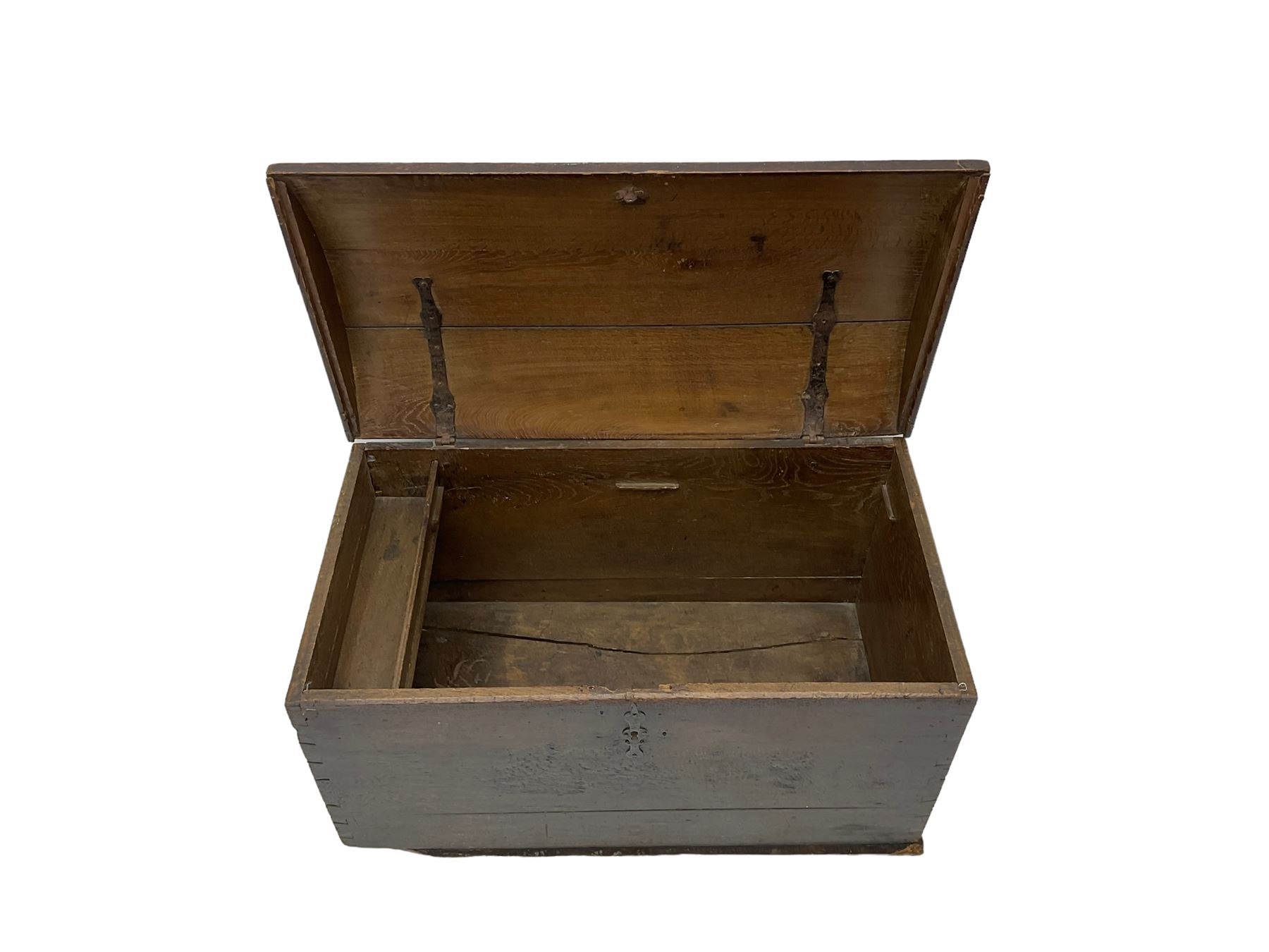 18th century oak blanket chest, hinged dome lid concealing fitted candle box 