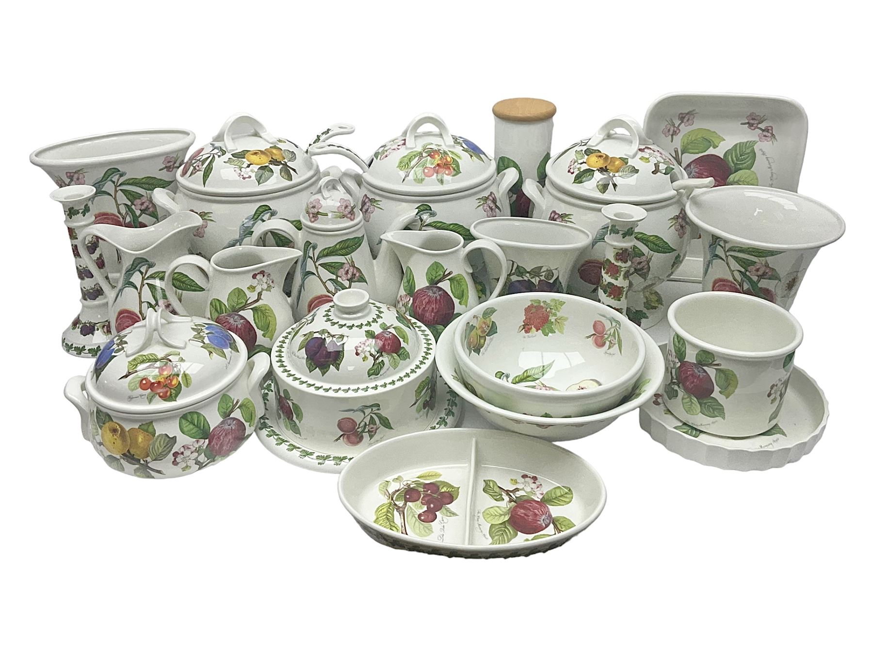 Three Portmeirion soup tureens with covers and ladles, together with vases, large bowls and other Portmeirion items