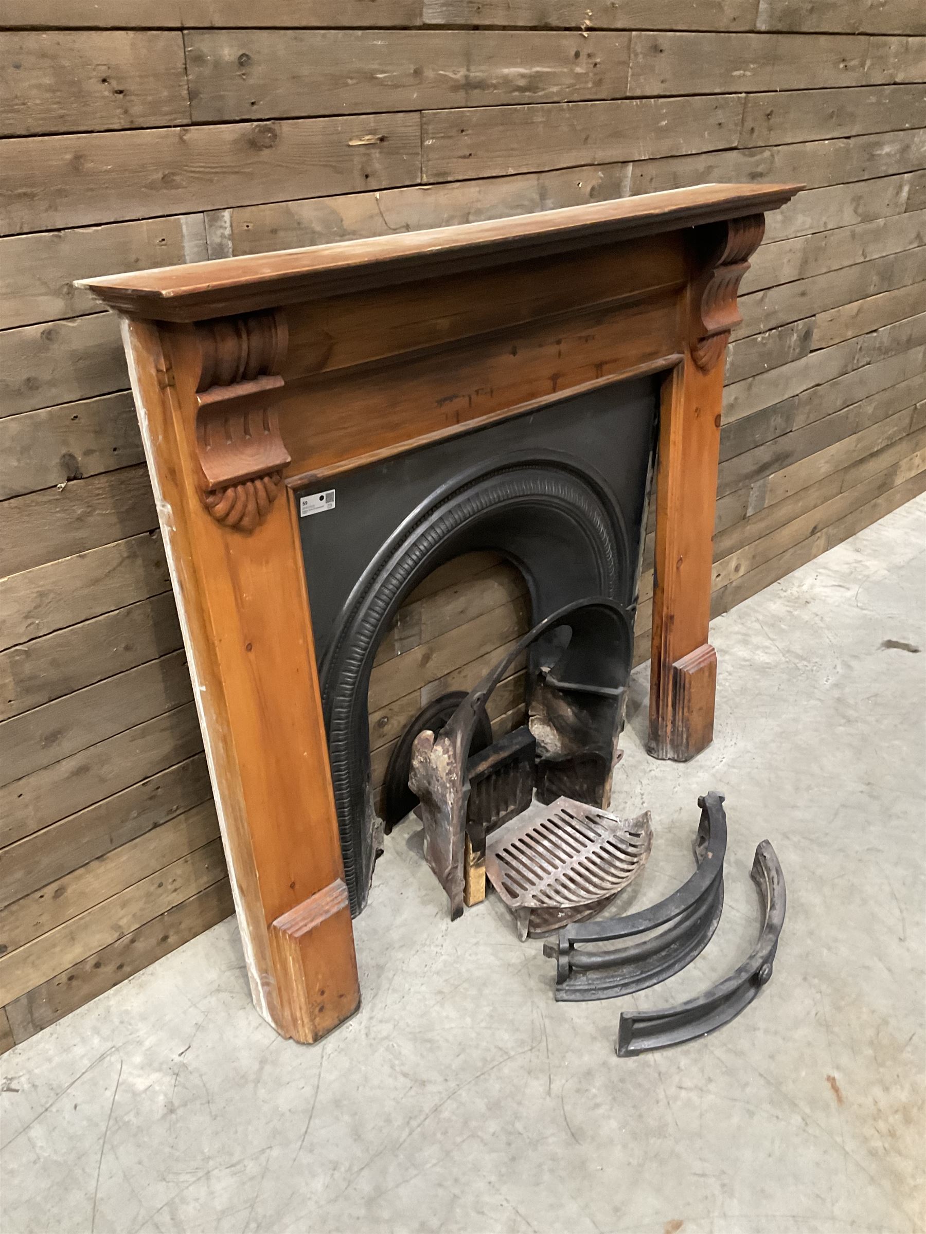Gallery Collection open fireplace - Victorian design cast iron fire inset with polished pine surround