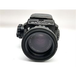 Zenza Bronica S2A medium format camera body, with Zenza Bronica Zenzanon MC '1:2.4 f-80mm' lens, together with Nippon Kogaku Nikkor-P '1:4 f-200mm' lens, Nikkor D.C '1:4 f-40mm' lens, two film backs and other camera equipment, housed in a hard flight case