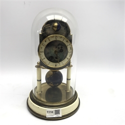 1950s Kaiser 'Universe' 400 day anniversary clock, moonphase dial with Arabic chapter ring decorated with the zodiac signs, globe pendulum, under glass dome, H27cm