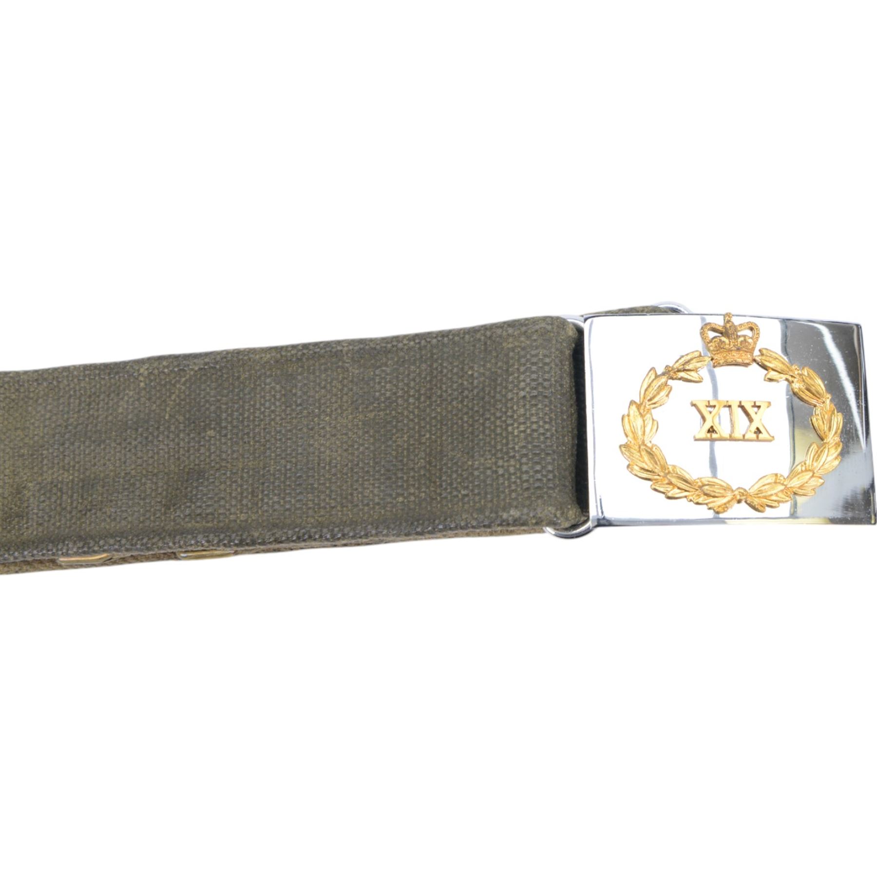 Two British Berets, fine green wool cloth with leather trim, cloth lining having makers details of “BRITISH BERET BASQUE LTD”, one with The Green Howards cap badge, together with other Green Howards buttons and badges, webbing bags and other military items