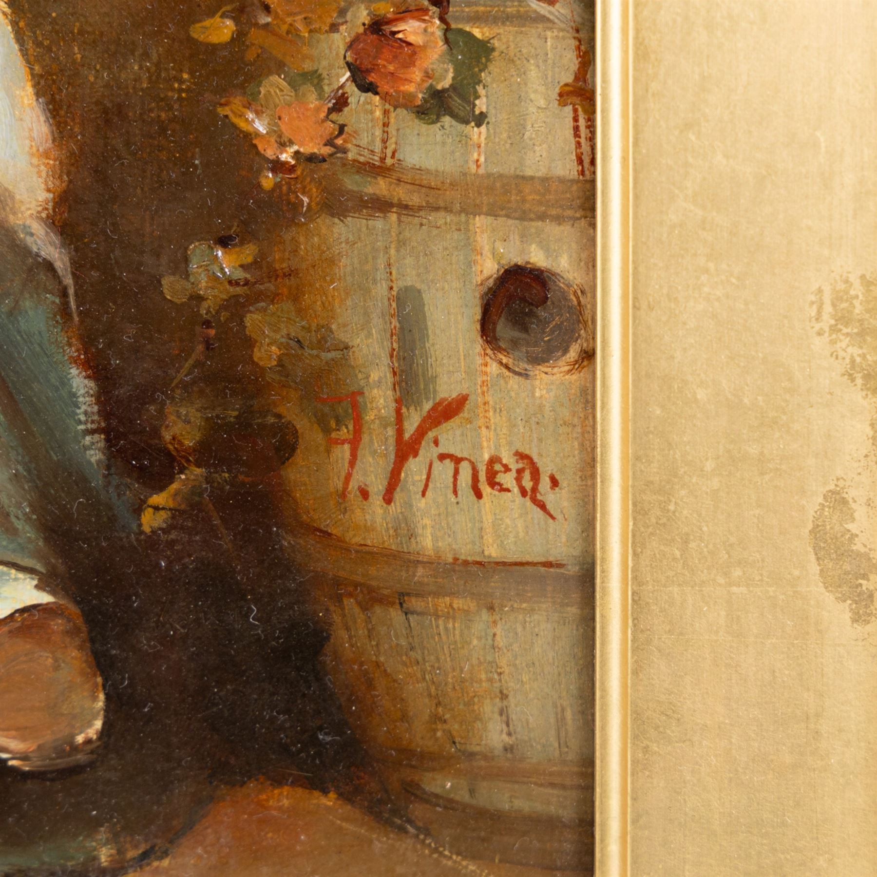 Francesco Vinea (Italian 1845-1902): 'The Lost Game' - A Tavern Scene with Merrymakers, oil on canvas signed 60cm x 50cm 