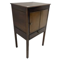 Georgian mahogany night cupboard, enclosed by single door and fitted with single drawer, square supports