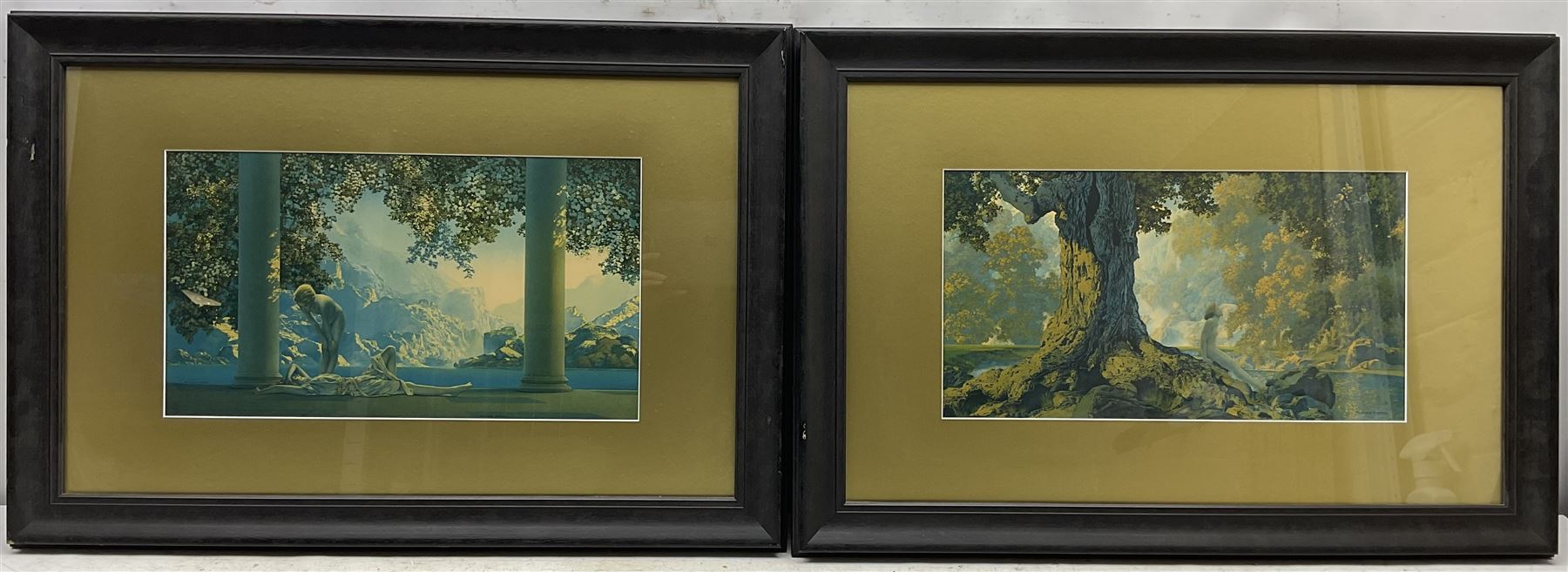 Maxfield Parrish (American 1870-1966): Classical Landscapes, pair chromolithographs 25cm x 45cm (2)