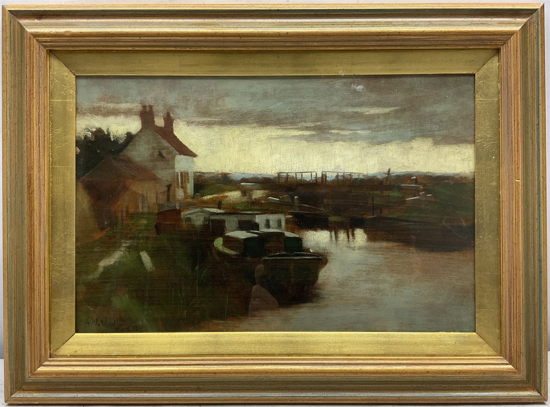 Frederick (Fred) William Elwell RA (British 1870-1958): 'Leven Canal East Yorkshire', oil on panel signed and dated '94, 23cm x 36cm 
Provenance: East Yorkshire dec'd estate; with Dee Atkinson & Harrison, Driffield, 16th February 2007 Lot 486